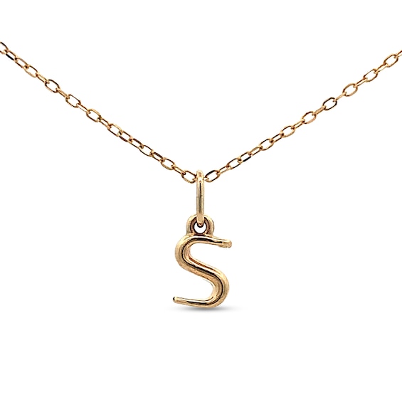 Bubble Letter "S" Initial Pendant in Hollow 14K Gold