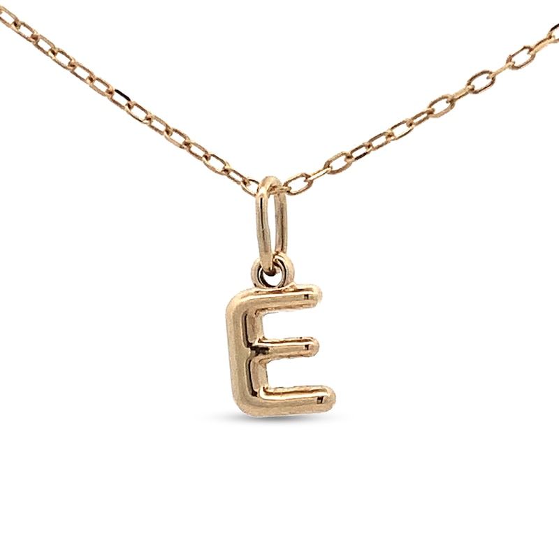 Main Image 1 of Bubble Letter "E" Initial Pendant in Hollow 14K Gold