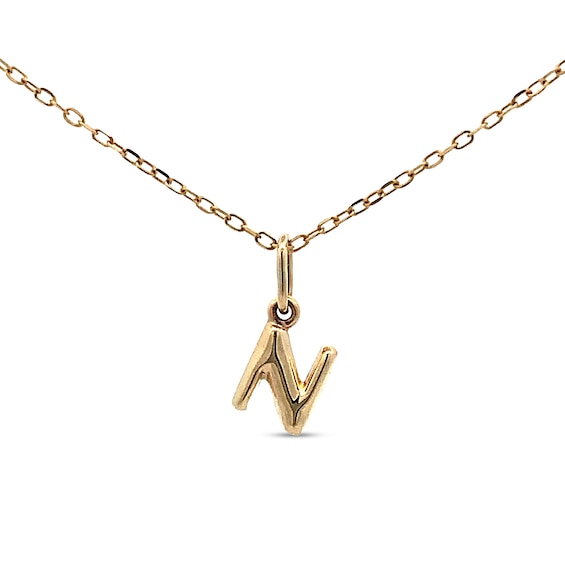 Bubble Letter "N" Initial Pendant in Hollow 14K Gold