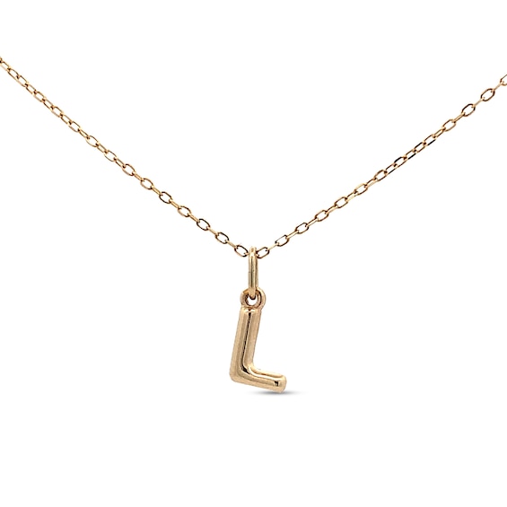 Bubble Letter "L" Initial Pendant in Hollow 14K Gold