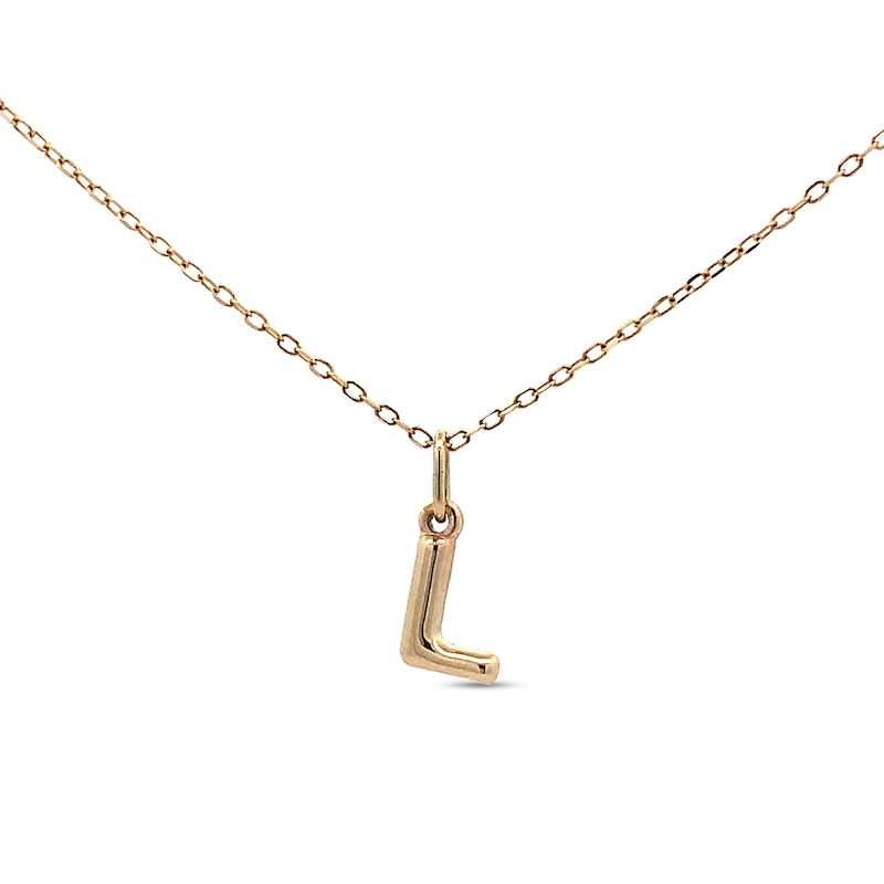 Main Image 1 of Bubble Letter "L" Initial Pendant in Hollow 14K Gold