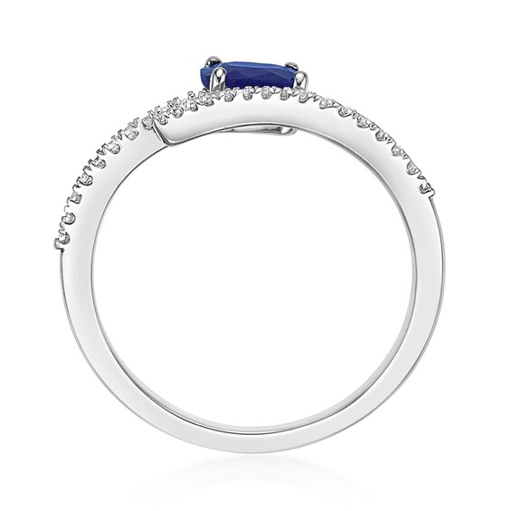 Oval Blue Sapphire and 1/8 CT. T.w. Diamond Bypass Ring in 10K White Gold