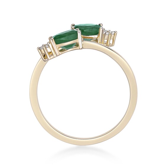 Oval Emerald and 1/20 CT. T.w. Diamond Tri-Top Bypass Ring 10K Gold