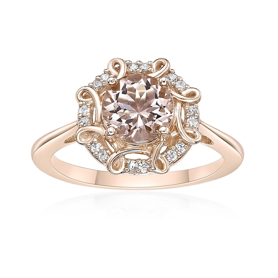 7.0mm Morganite and 1/10 CT. T.w. Diamond Octagonal Scroll Frame Ring in 10K Rose Gold