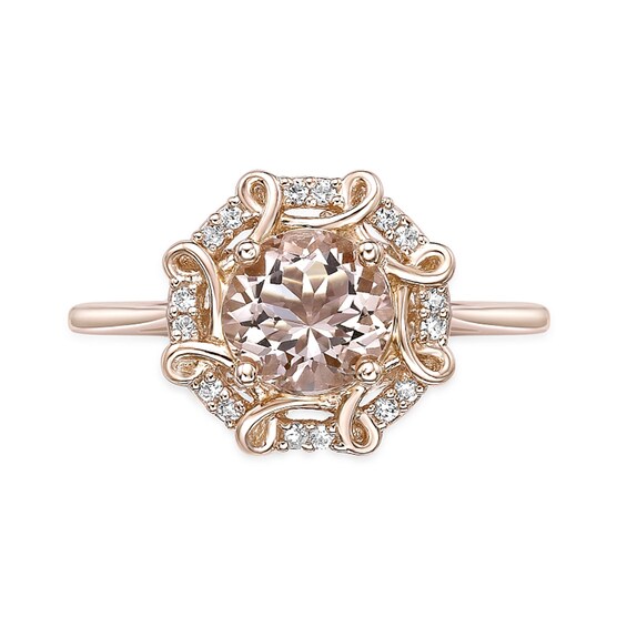 7.0mm Morganite and 1/10 CT. T.w. Diamond Octagonal Scroll Frame Ring in 10K Rose Gold