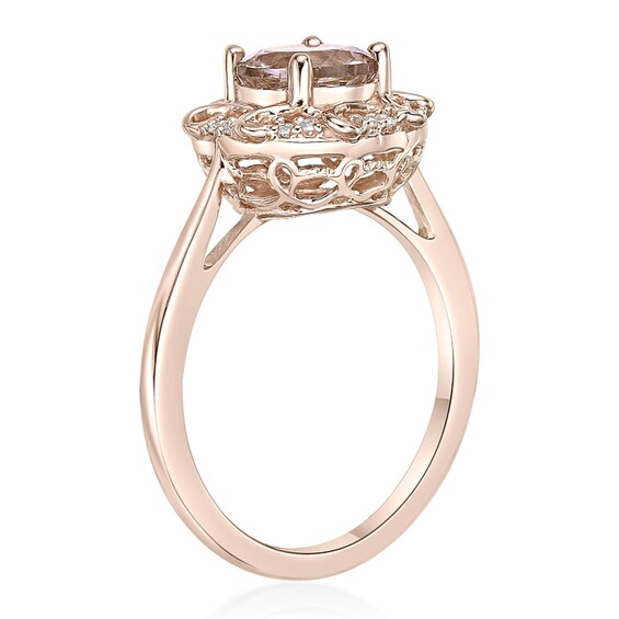 7.0mm Morganite and 1/10 CT. T.w. Diamond Octagonal Scroll Frame Ring in 10K Rose Gold