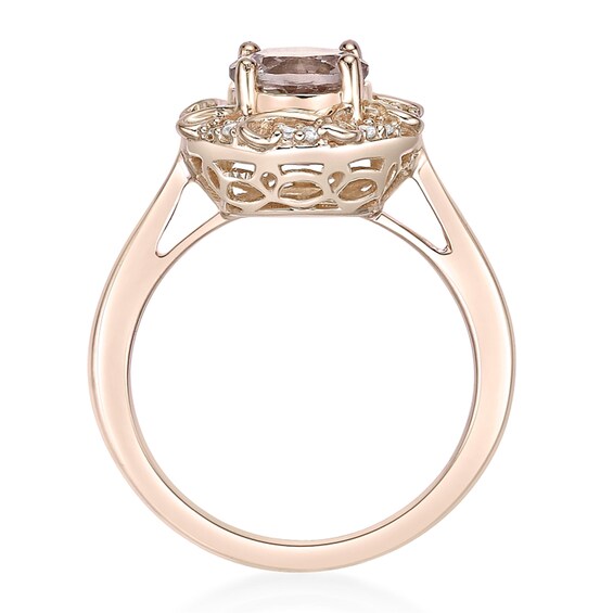 7.0mm Morganite and 1/10 CT. T.w. Diamond Octagonal Scroll Frame Ring in 10K Rose Gold