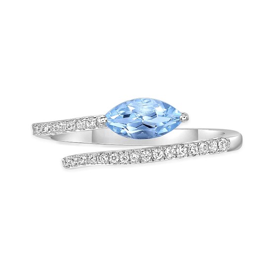 Marquise-Cut Aquamarine and 1/8 CT. T.w. Diamond Bypass Open Wrap Ring in 10K White Gold