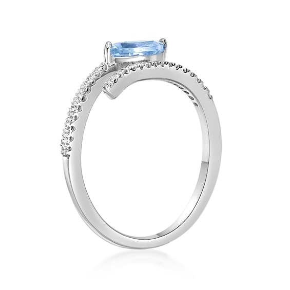 Marquise-Cut Aquamarine and 1/8 CT. T.w. Diamond Bypass Open Wrap Ring in 10K White Gold