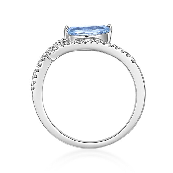 Marquise-Cut Aquamarine and 1/8 CT. T.w. Diamond Bypass Open Wrap Ring in 10K White Gold
