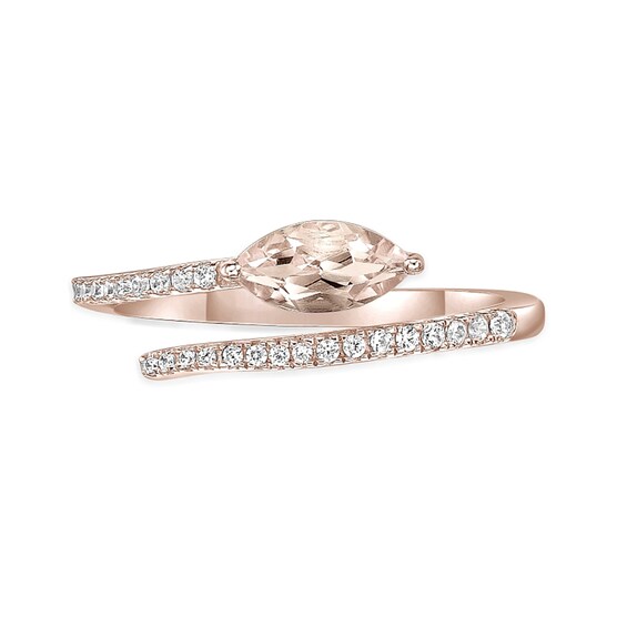 Marquise-Cut Morganite and 1/8 CT. T.w. Diamond Bypass Open Wrap Ring in 10K Rose Gold