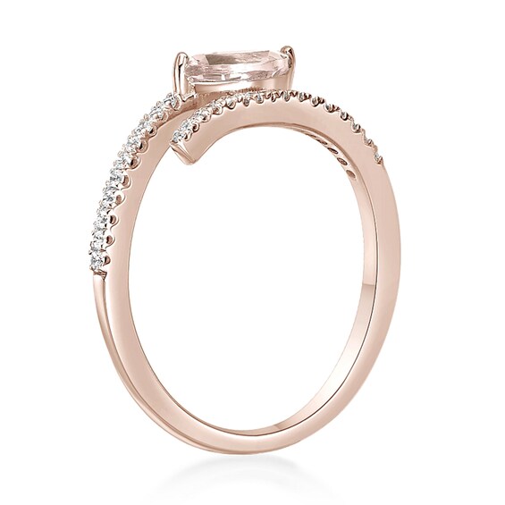 Marquise-Cut Morganite and 1/8 CT. T.w. Diamond Bypass Open Wrap Ring in 10K Rose Gold