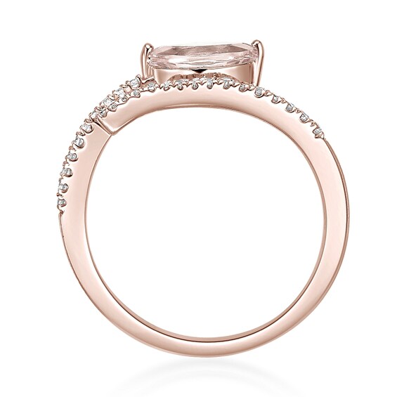 Marquise-Cut Morganite and 1/8 CT. T.w. Diamond Bypass Open Wrap Ring in 10K Rose Gold