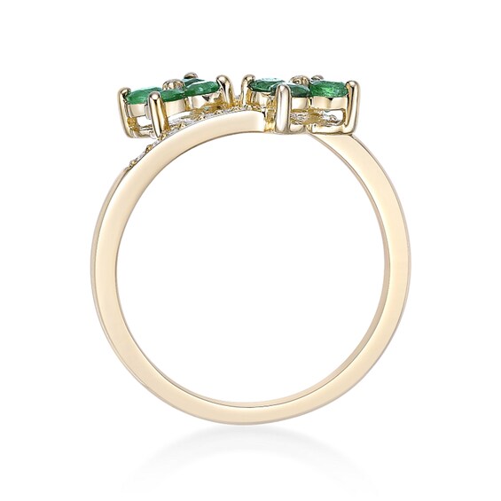 Emerald and 1/15 CT. T.w. Diamond Flower Bypass Ring in 10K Gold