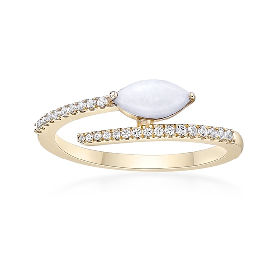 Marquise-Shaped Opal and 1/8 CT. T.w. Diamond Bypass Open Wrap Ring in 10K Gold