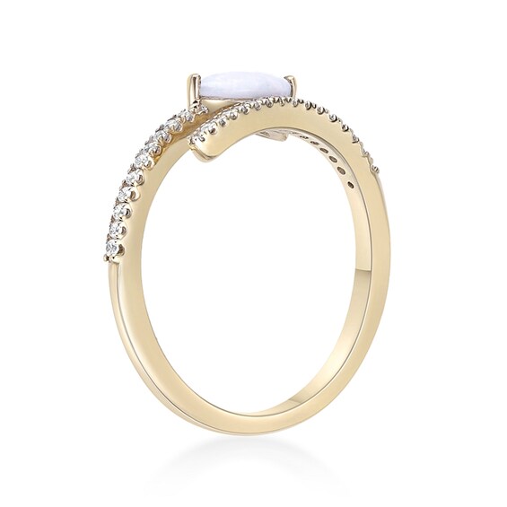 Marquise-Shaped Opal and 1/8 CT. T.w. Diamond Bypass Open Wrap Ring 10K Gold