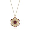 Thumbnail Image 1 of Cushion-Cut and Round Garnet with White Lab-Created Sapphire Flower Pendant in Sterling Silver with 18K Gold Plate