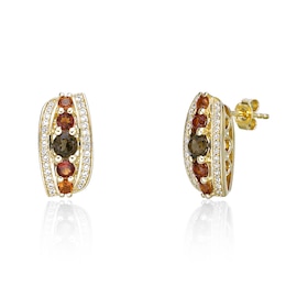 Smoky Quartz, Citrine and White Lab-Created Sapphire Graduated Drop Earrings in Sterling Silver with 18K Gold Plate