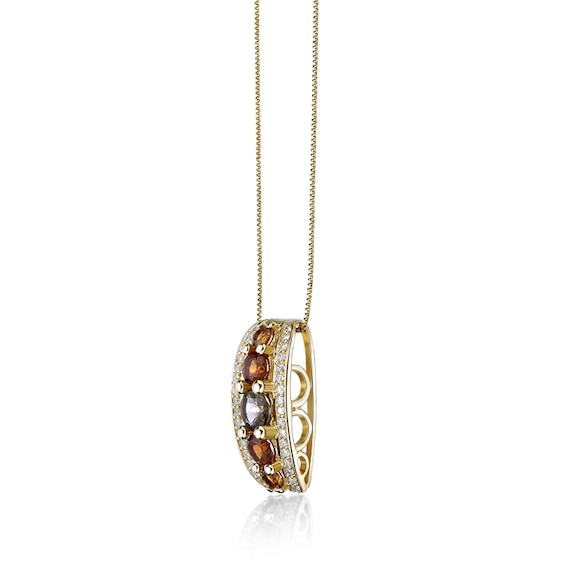 Smoky Quartz, Citrine and White Lab-Created Sapphire Graduated Drop Pendant in Sterling Silver with 18K Gold Plate
