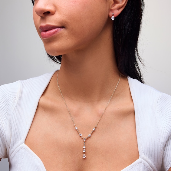 Multi-Shaped White Lab-Created Sapphire âYâ Necklace and Drop Earrings Set in Sterling Silver with 14K Gold Plate