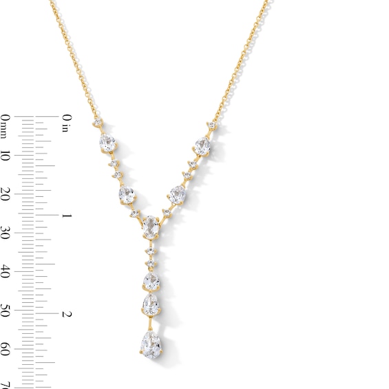 Multi-Shaped White Lab-Created Sapphire âYâ Necklace and Drop Earrings Set in Sterling Silver with 14K Gold Plate