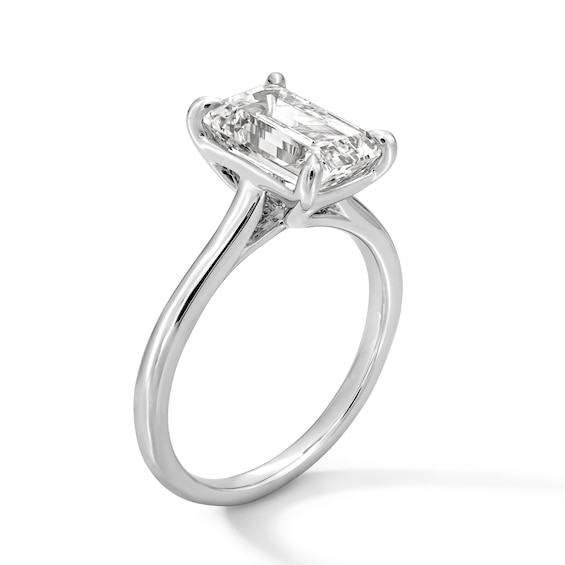 3 CT. Emerald-Cut Certified Lab-Grown Diamond Solitaire Engagement Ring in 14K White Gold (F/Vs2)