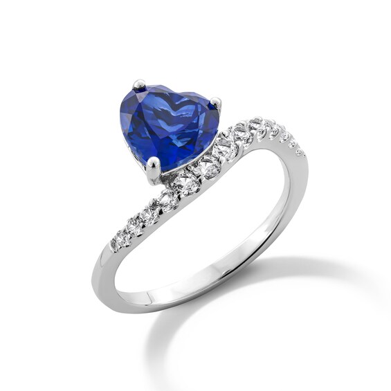 Heart-Shaped Blue and White Lab-Created Sapphire Pendant, Ring and Drop Earrings Set in Sterling Silver