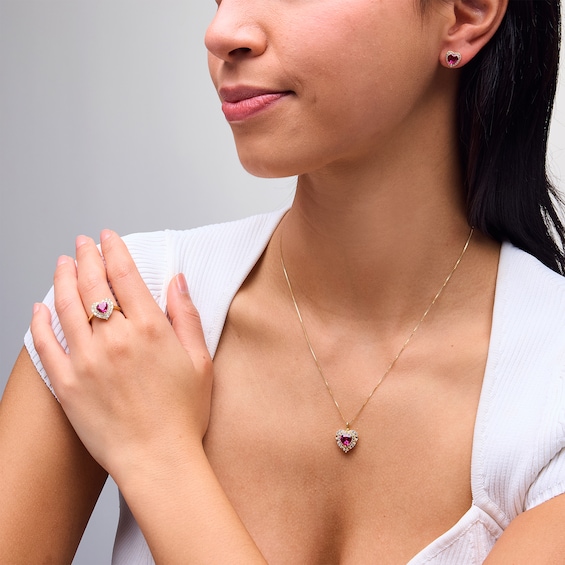 Heart-Shaped Lab-Created Ruby and White Lab-Created Sapphire jewelry Set in Sterling Silver with 14K Gold Plate