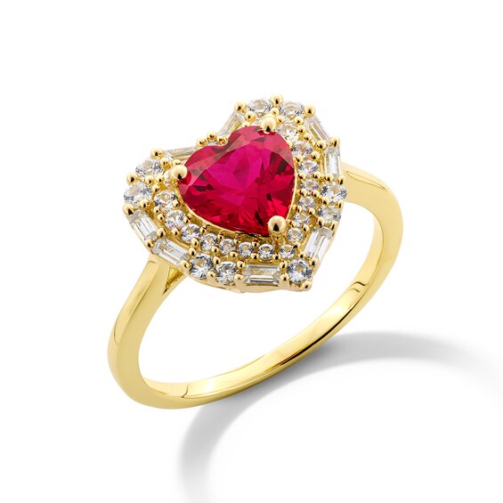 Heart-Shaped Lab-Created Ruby and White Lab-Created Sapphire jewelry Set in Sterling Silver with 14K Gold Plate