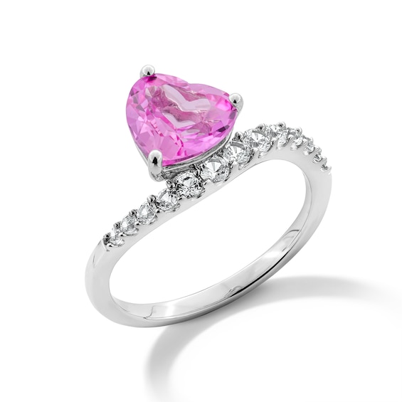 Heart-Shaped Pink and White Lab-Created Sapphire Pendant, Ring and Drop Earrings Set in Sterling Silver