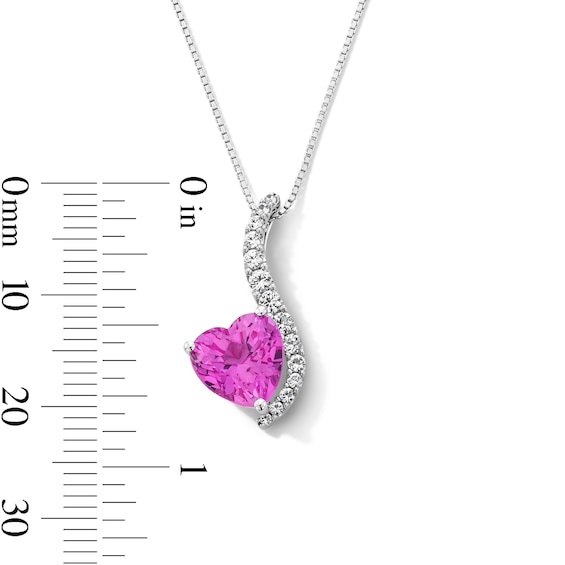 Heart-Shaped Pink and White Lab-Created Sapphire Pendant, Ring and Drop Earrings Set in Sterling Silver