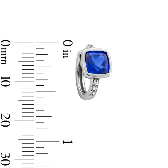Cushion-Cut Blue and White Lab-Created Sapphire Bezel-Set Pendant and Hoop Earrings Set in Sterling Silver