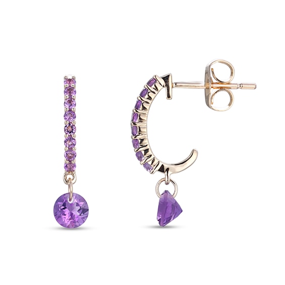 4.5mm Amethyst J-Hoop Drop Earrings in 10K Gold