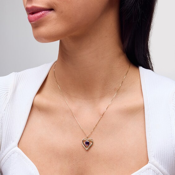 Heart-Shaped Lab-Created Amethyst and White Lab-Created Sapphire Double Heart Pendant in Sterling Silver with 14K Gold Plate
