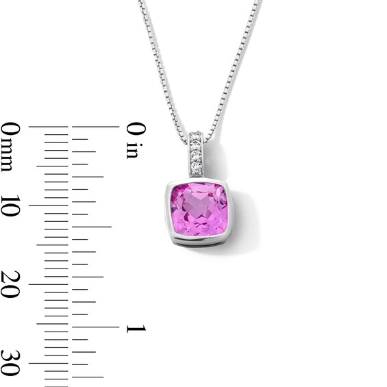 Cushion-Cut Pink and White Lab-Created Sapphire Bezel-Set Pendant and Hoop Earrings Set in Sterling Silver