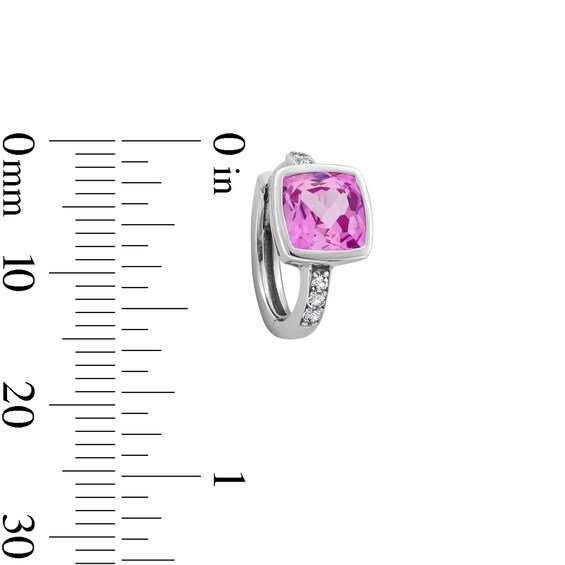 Cushion-Cut Pink and White Lab-Created Sapphire Bezel-Set Pendant and Hoop Earrings Set in Sterling Silver