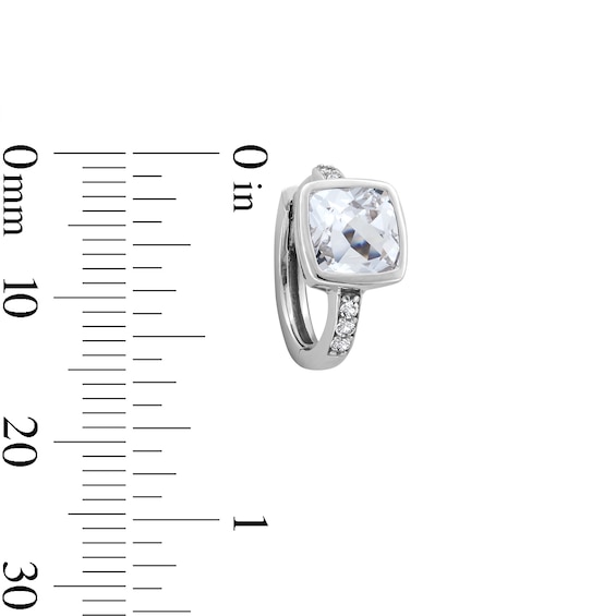 Cushion-Cut White Lab-Created Sapphire Bezel-Set Pendant and Hoop Earrings Set in Sterling Silver