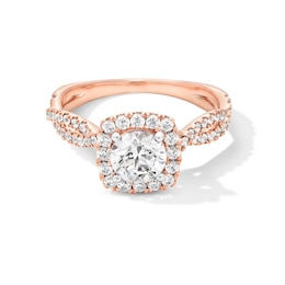1-1/2 CT. T.W. Certified Lab-Grown Diamond Cushion Frame Twist Shank Engagement Ring in 14K Rose Gold (F/SI2)