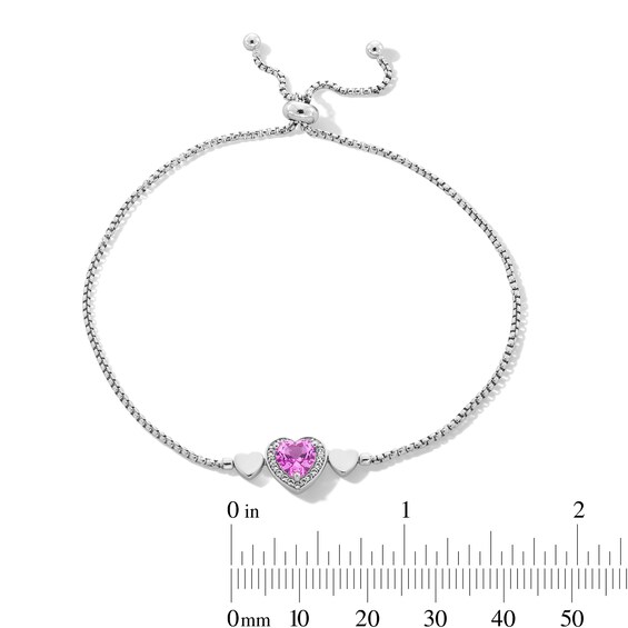 Heart-Shaped Pink and White Lab-Created Sapphire Frame Pendant, Ring and Bolo Bracelet Set in Sterling Silver