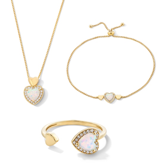 Heart-Shaped Lab-Created Opal and White Lab-Created Sapphire Frame jewelry Set in Sterling Silver with 14K Gold Plate