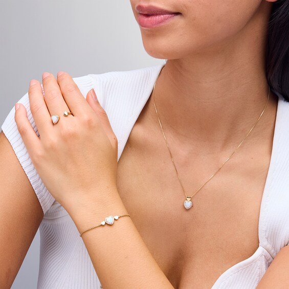 Heart-Shaped Lab-Created Opal and White Lab-Created Sapphire Frame jewelry Set in Sterling Silver with 14K Gold Plate