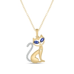 Marquise-Cut Blue Lab-Created Sapphire and 1/15 CT. T.W Diamond Cat Pendant in Sterling Silver with 14K Gold Plate