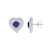 Thumbnail Image 2 of Heart-Shaped Blue Lab-Created Sapphire and 1/3 CT. T.W. Diamond Double Sunburst Frame Stud Earrings in 10K White Gold