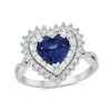 Thumbnail Image 1 of Heart-Shaped Blue Lab-Created Sapphire and 1/5 CT. T.W. Diamond Double Sunburst Frame Ring in 10K White Gold