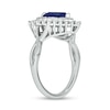 Thumbnail Image 2 of Heart-Shaped Blue Lab-Created Sapphire and 1/5 CT. T.W. Diamond Double Sunburst Frame Ring in 10K White Gold