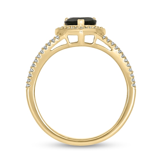 Heart-Shaped Black Sapphire and 1/4 CT. T.w. Diamond Frame Split Shank Ring in Sterling Silver with 14K Gold Plate
