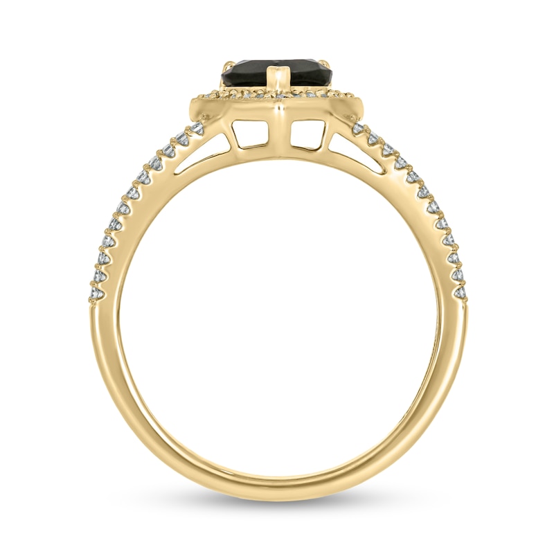 Main Image 3 of Heart-Shaped Black Sapphire and 1/4 CT. T.W. Diamond Frame Split Shank Ring in Sterling Silver with 14K Gold Plate