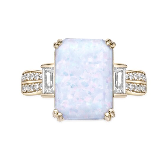 Octagon-Shaped Lab-Created Opal and White Lab-Created Sapphire Collar Ring in Sterling Silver with 18K Gold Plate