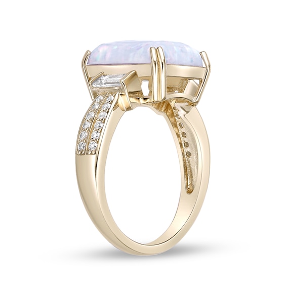 Octagon-Shaped Lab-Created Opal and White Lab-Created Sapphire Collar Ring in Sterling Silver with 18K Gold Plate