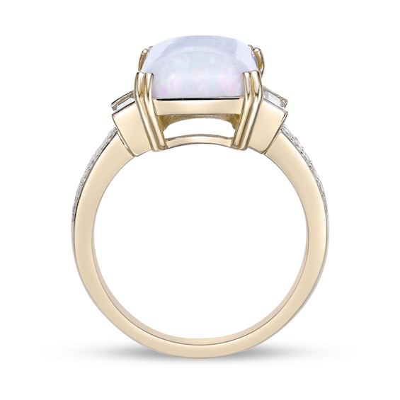 Octagon-Shaped Lab-Created Opal and White Lab-Created Sapphire Collar Ring in Sterling Silver with 18K Gold Plate